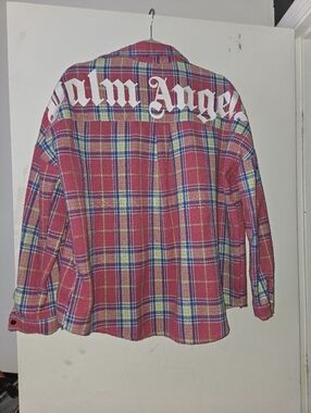Palm Angels Pink Plaid Button-Down Shirt Jacket